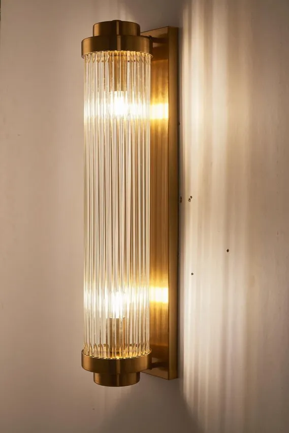 WANDLEUCHTE GOLDSÄULE GEBÜRSTETER STAHL