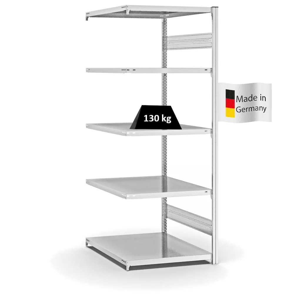 Fachbodenregal Stecksystem T-Profil | Anbauregal | HxBxT 200x75x80cm | 5 Ebenen | Fachlast 130 kg | Beidseitig nutzbar | Lichtgrau