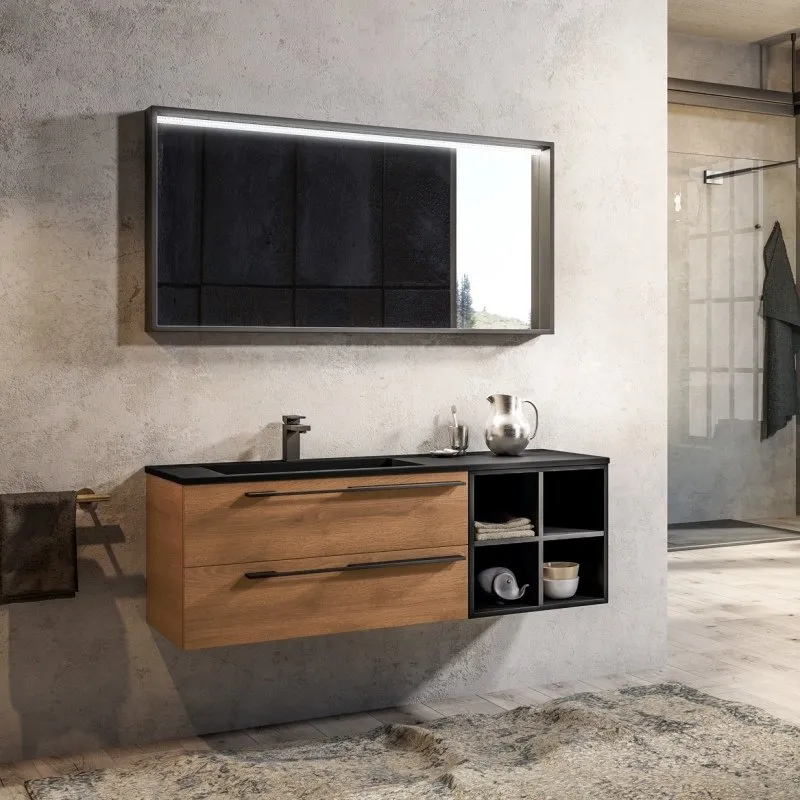 CORNICE 45° WANDWASCHTISCH MIT KONSOLENAUSZÜGEN UND SPIEGEL