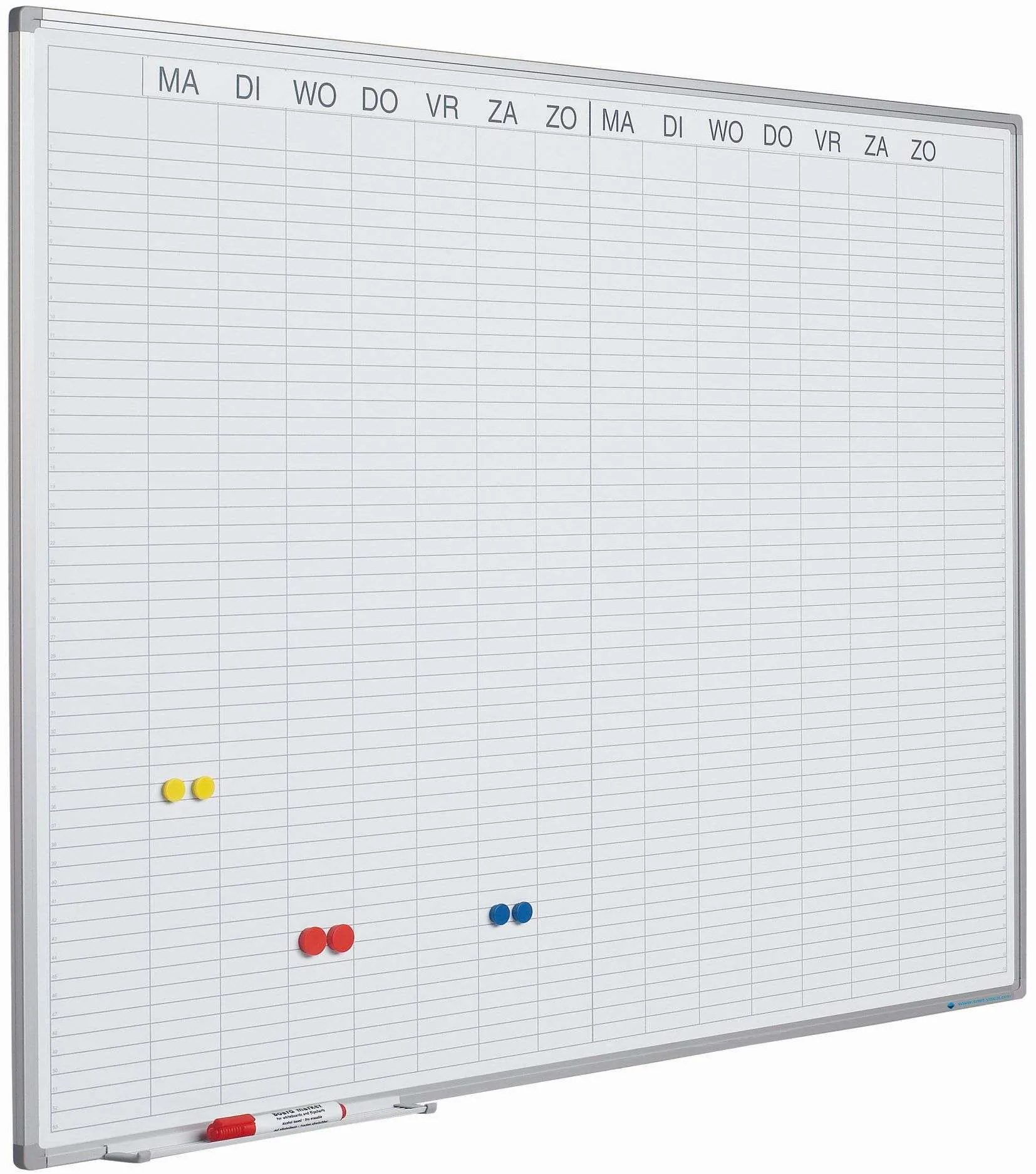 2-Wochen-Planer magnetisches Whiteboard Slim inkl. magnetische Tagesstreifen | HxB 90x120cm | 8mm-Platte | auf Deutsch | inkl. Befestigungsmaterial & Stiftablage | Sublimationsstahl | Aluminium/Weiß