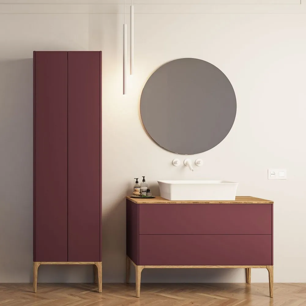 ELEMENTI LEGNO WASCHTISCHUNTERSCHRANK MIT 2 SCHUBLADEN, SPIEGEL UND LAMPE