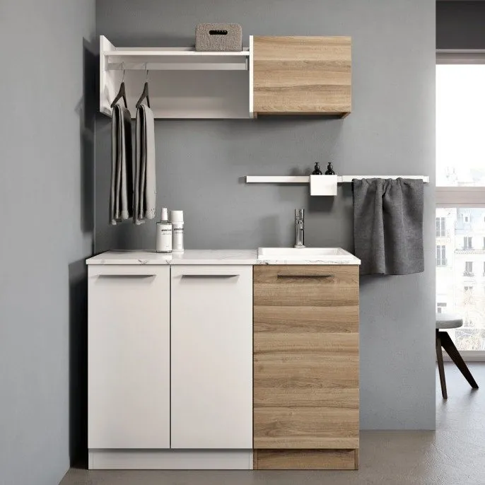 LAVANDERIA 1-TÜRIGER SCHRANK MIT WASCHMASCHINENABDECKUNG UND OBERSCHRÄNKEN