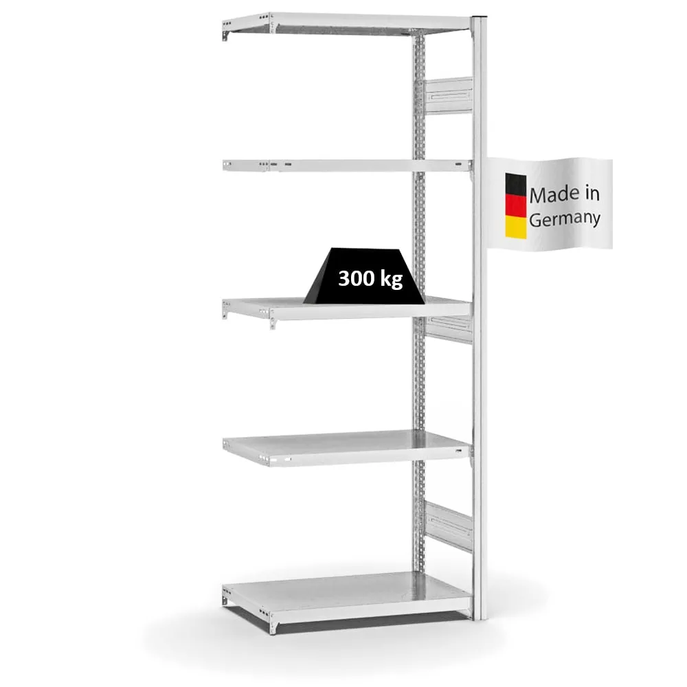 Fachbodenregal Stecksystem T-Profil | Anbauregal | HxBxT 200x75x40cm | 5 Ebenen | Fachlast 315 kg | Beidseitig nutzbar | Lichtgrau