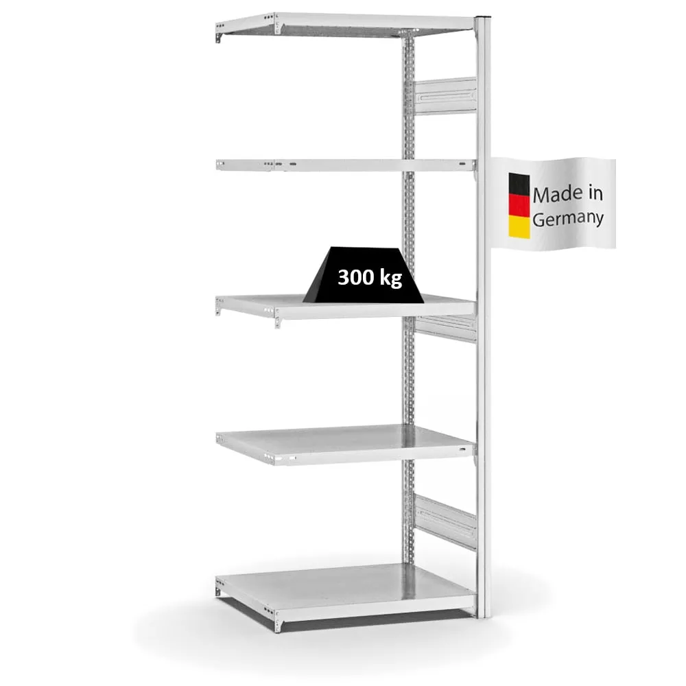 Fachbodenregal Stecksystem T-Profil | Anbauregal | HxBxT 200x75x50cm | 5 Ebenen | Fachlast 330 kg | Beidseitig nutzbar | Lichtgrau