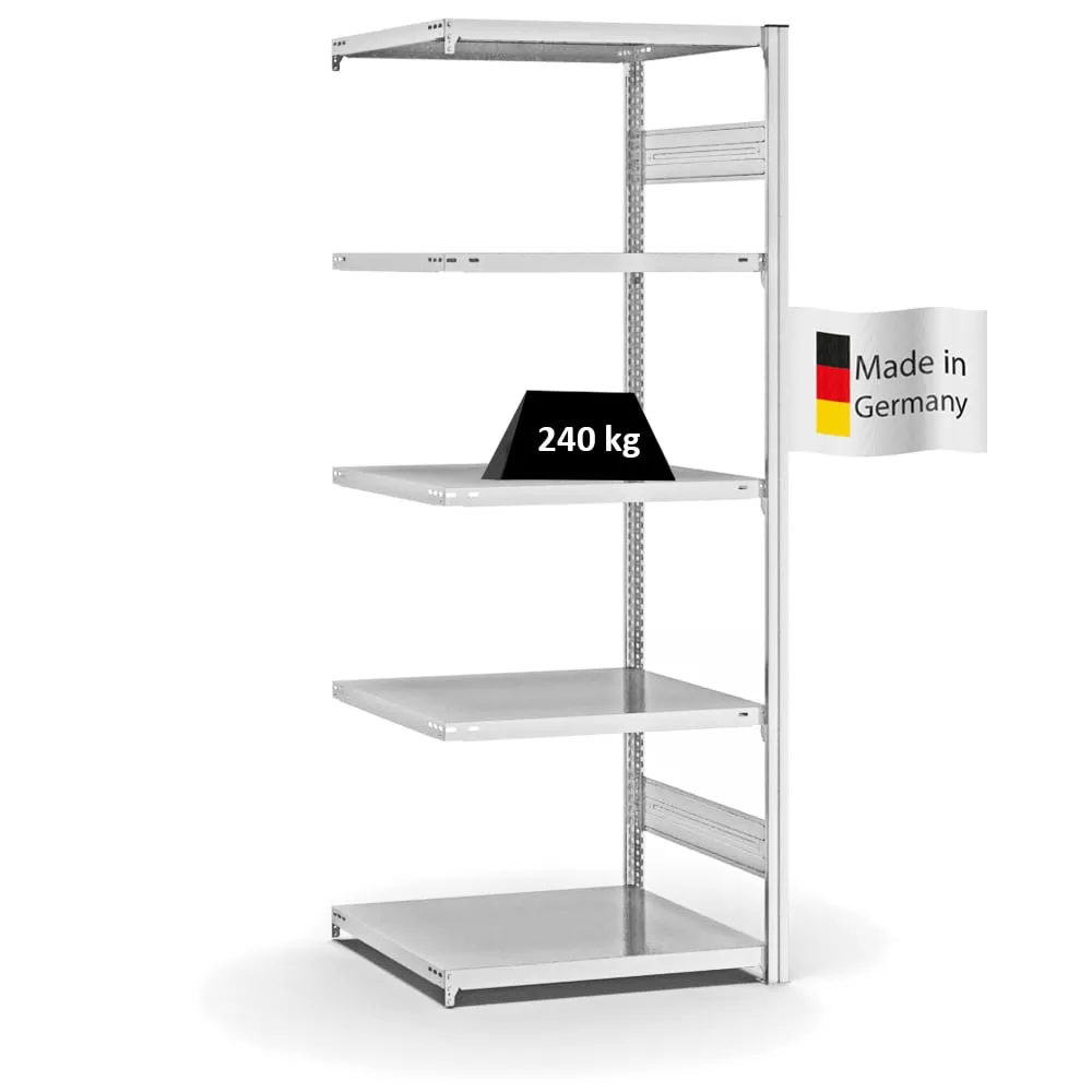 Fachbodenregal Stecksystem T-Profil | Anbauregal | HxBxT 200x75x60cm | 5 Ebenen | Fachlast 240 kg | Beidseitig nutzbar | Lichtgrau