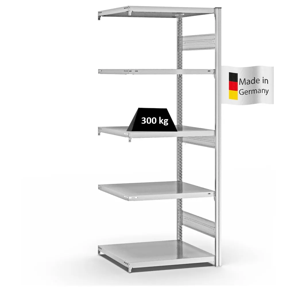 Fachbodenregal Stecksystem T-Profil | Anbauregal | HxBxT 200x75x60cm | 5 Ebenen | Fachlast 330 kg | Beidseitig nutzbar | Lichtgrau