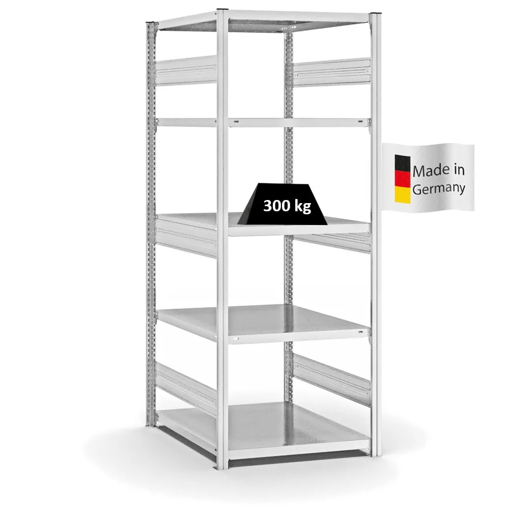 Fachbodenregal Stecksystem T-Profil | Grundregal | HxBxT 200x75x80cm | 5 Ebenen | Fachlast 330 kg | Beidseitig nutzbar | Lichtgrau