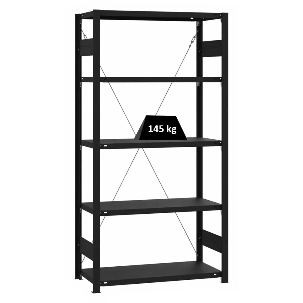 Wohnregal Motemo Made in Germany | HxBxT 200x100x40cm | 5 Ebenen je 150kg Fachlast | Matt-Schwarz