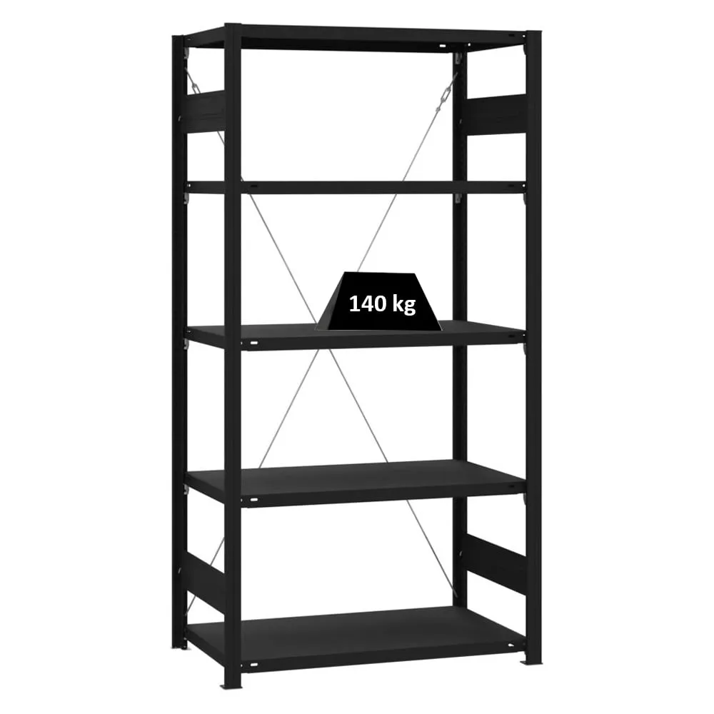 Wohnregal Motemo Made in Germany | HxBxT 200x100x50cm | 5 Ebenen je 150kg Fachlast | Matt-Schwarz