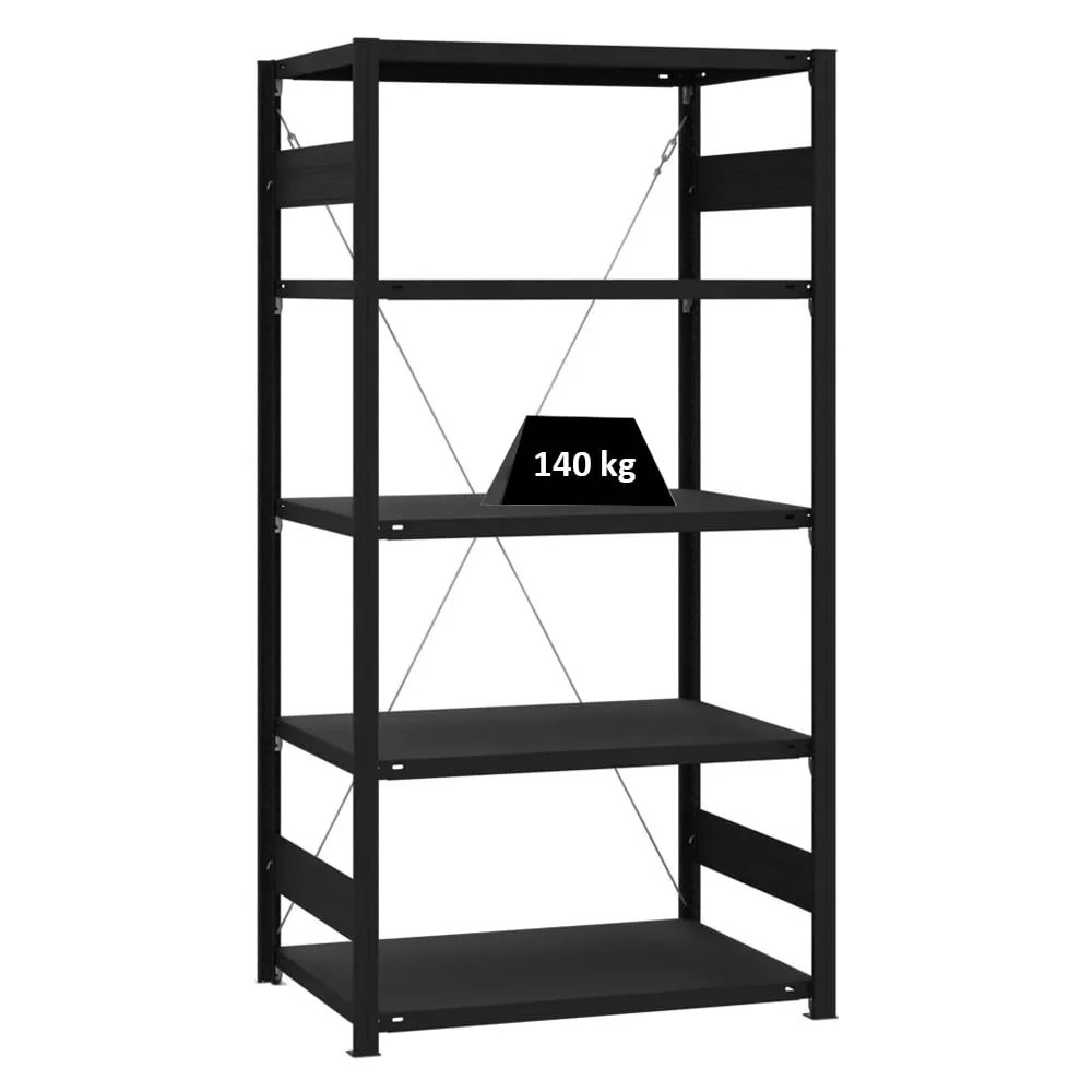 Wohnregal Motemo Made in Germany | HxBxT 200x100x60cm | 5 Ebenen je 150kg Fachlast | Matt-Schwarz