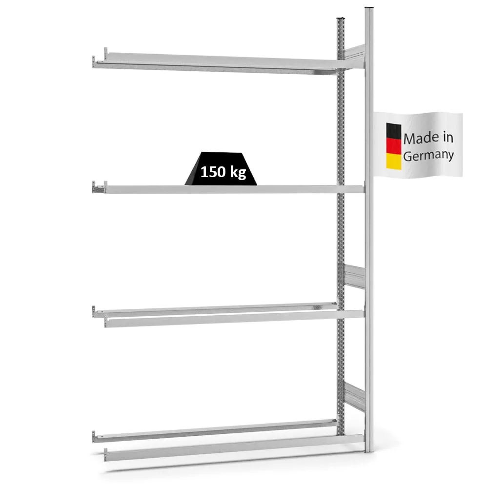 Reifenregal Stecksystem T-Profil | Anbauregal | HxBxT 250x150x40cm | 4 Ebenen | Fachlast 150kg | Verzinkt