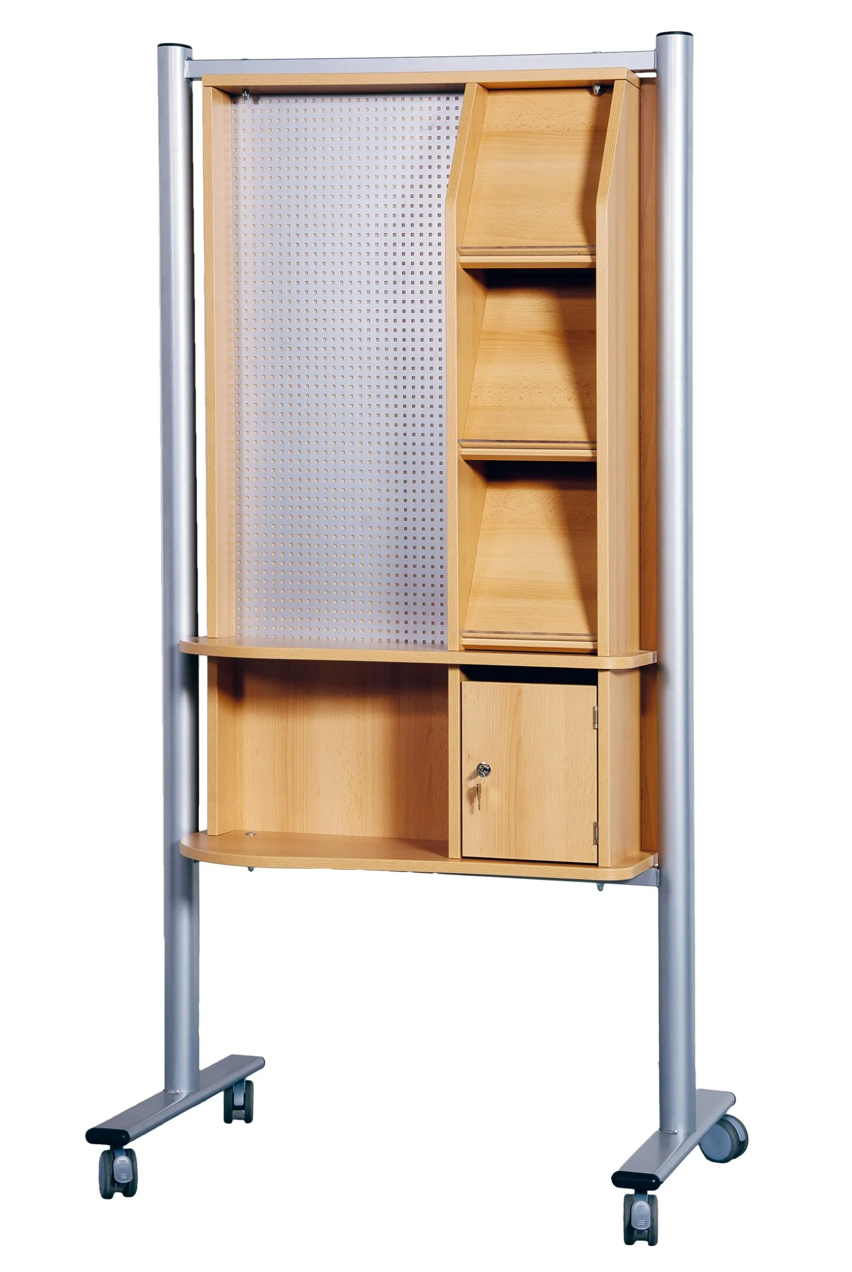 Infocenter fahrbar mit drei Schrägablagen und Magnetwand