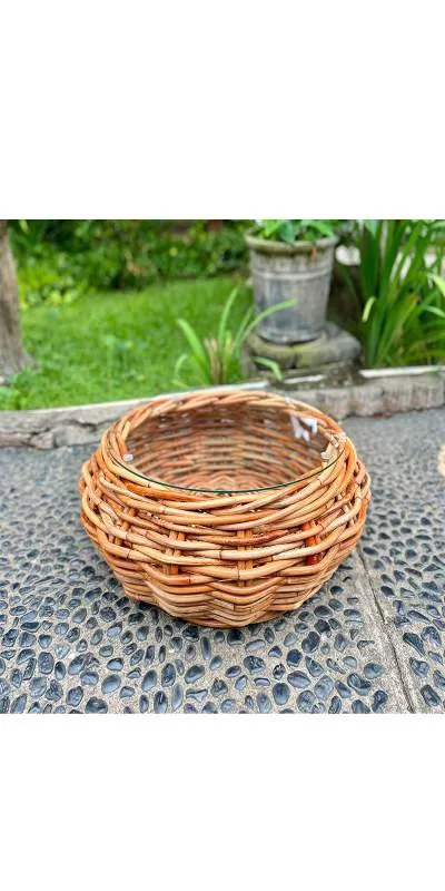 Rattan Couchtisch, mit Glasplatte, Ø 66 cm, H 31 cm