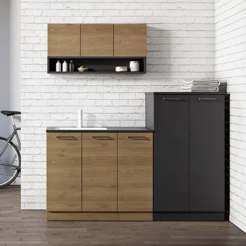 LAVANDERIA 2-TÜRIGER WASCHTISCHUNTERSCHRANK MIT ABDECKPLATTE UND OBERSCHRANK