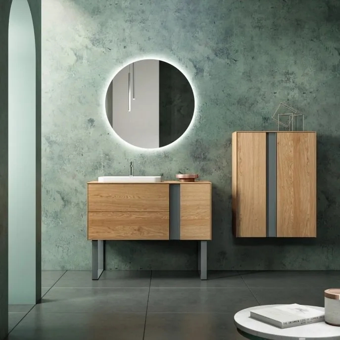 ELEMENTI METALLICI 2-SCHUBLADEN-WASCHTISCHHALTER MIT WASCHBECKEN UND SPIEGEL