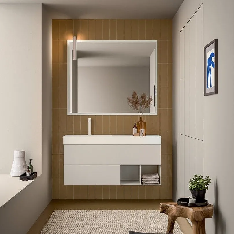 ARTESI FILO+ FP19 WANDWASCHTISCH MIT 2 SCHUBLADEN, OFFENEM SOCKEL UND SPIEGEL