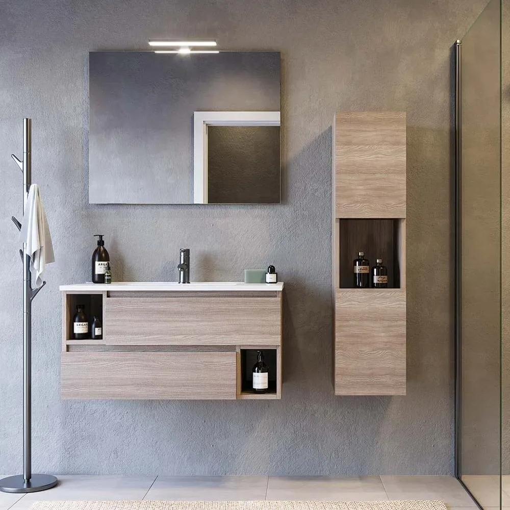 WANDSCHRANK 2 SCHUBLADEN UND 2 FÄCHER MIT WASCHBECKEN UND SPIEGEL - HOLE1