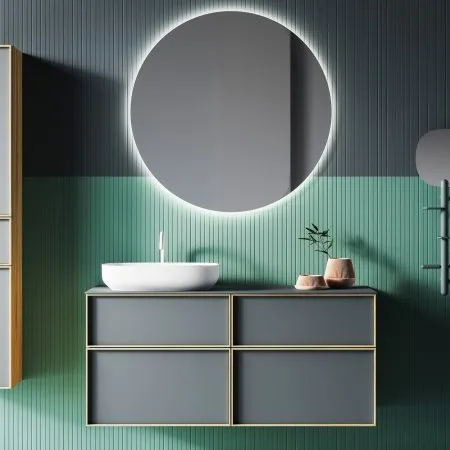 QUADRO 2-SCHUBLADEN-WASCHTISCHUNTERSCHRANK MIT WASCHBECKEN UND SPIEGEL