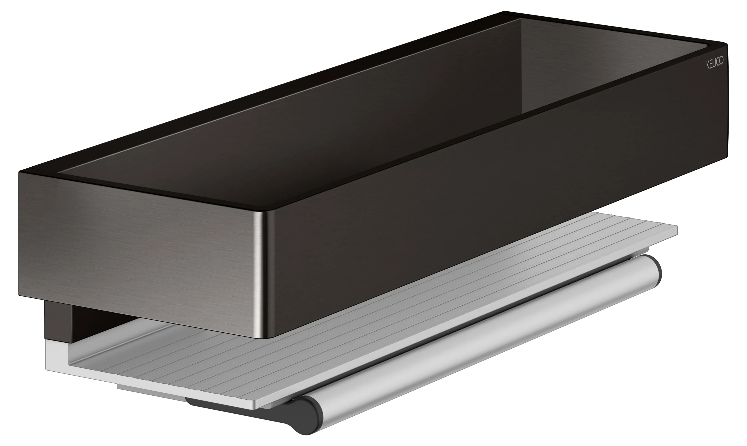 Edition 11 Duschkorb mit Glasabzieher Titanschwarz gebürstet / Alu