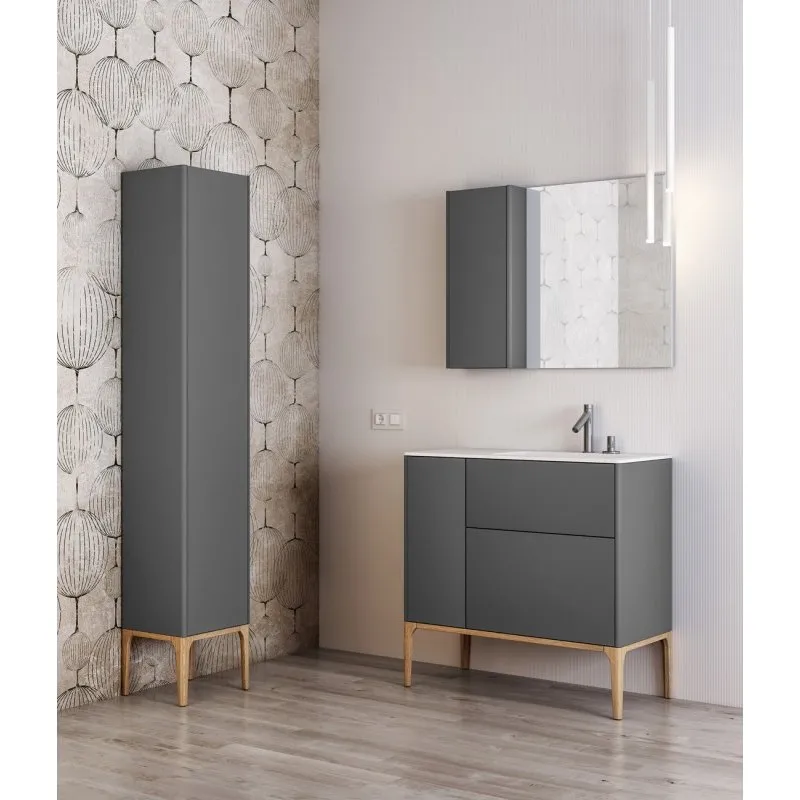 ELEMENTI WASCHBECKEN AUS HOLZ MIT 2 SCHUBLADEN, KONSOLE UND SPIEGEL