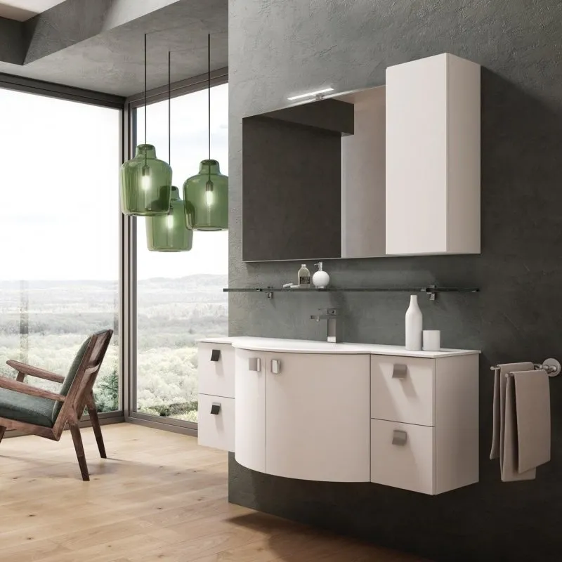 ARCHITECTURAL 2-TÜRIGER WASCHBECKENUNTERSCHRANK MIT SCHUBLADEN UND SPIEGEL