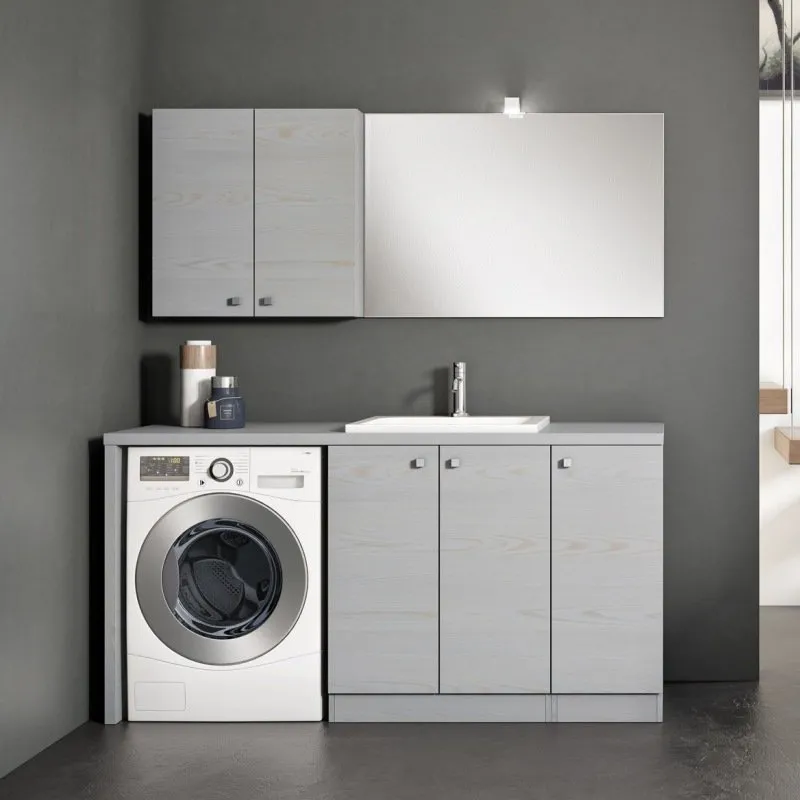 LAVANDERIA 2-TÜRIGER WASCHBECKENUNTERSCHRANK MIT OBERSCHRANK UND SPIEGEL