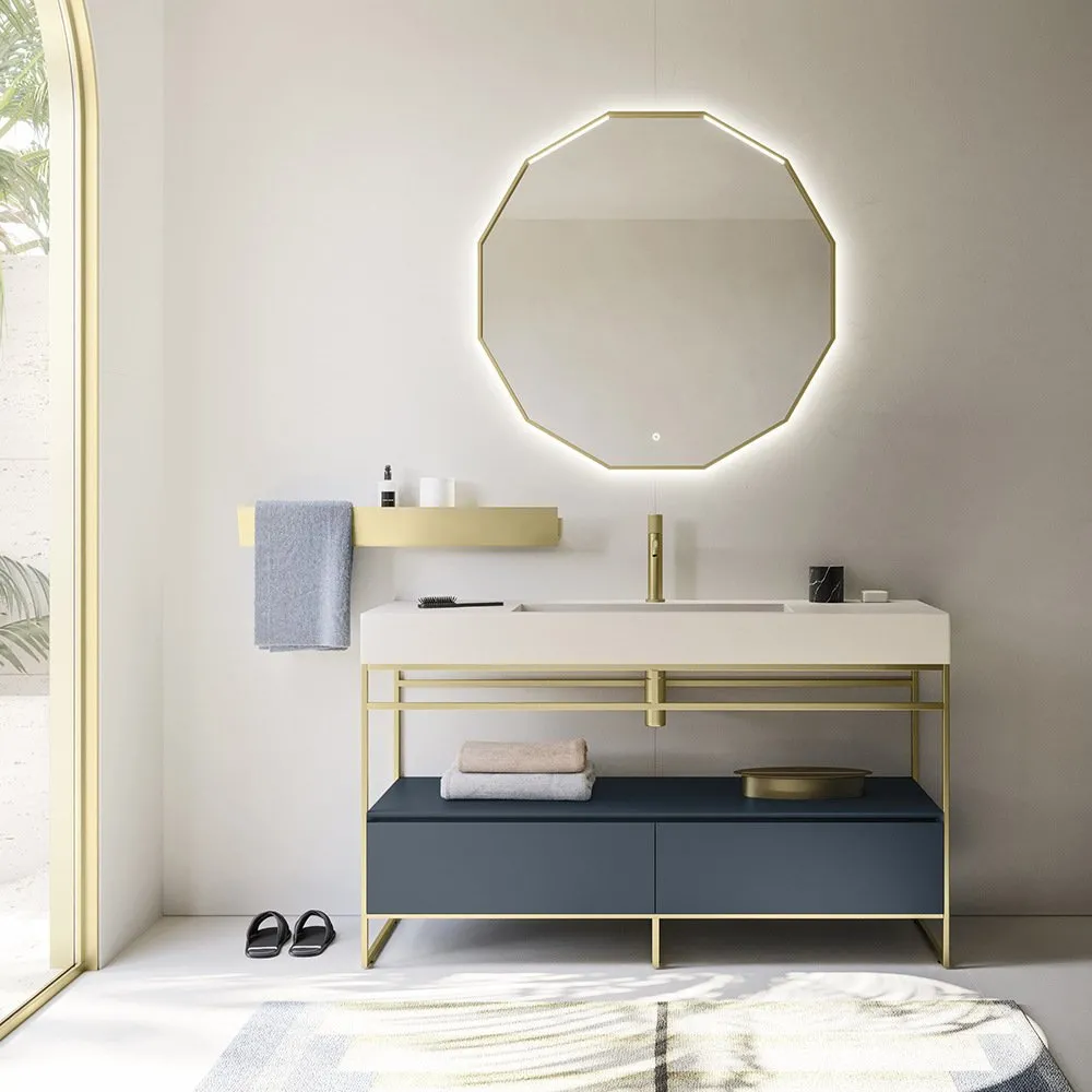 ARBI CODE 06 ALUMINIUM MONOBLOC 1 SCHUBLADE MIT WASCHBECKEN, ABLAGE UND SPIEGEL