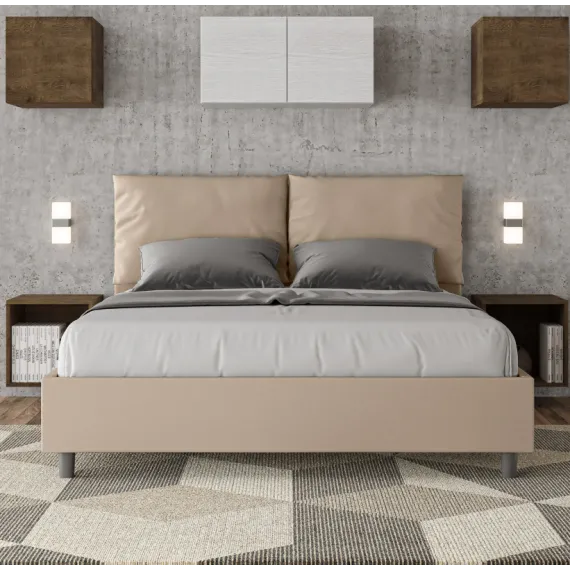 Gepolstertes Doppelbett mit Aufbewahrung in Kunstleder oder Mikrofaser Antea - Itamoby