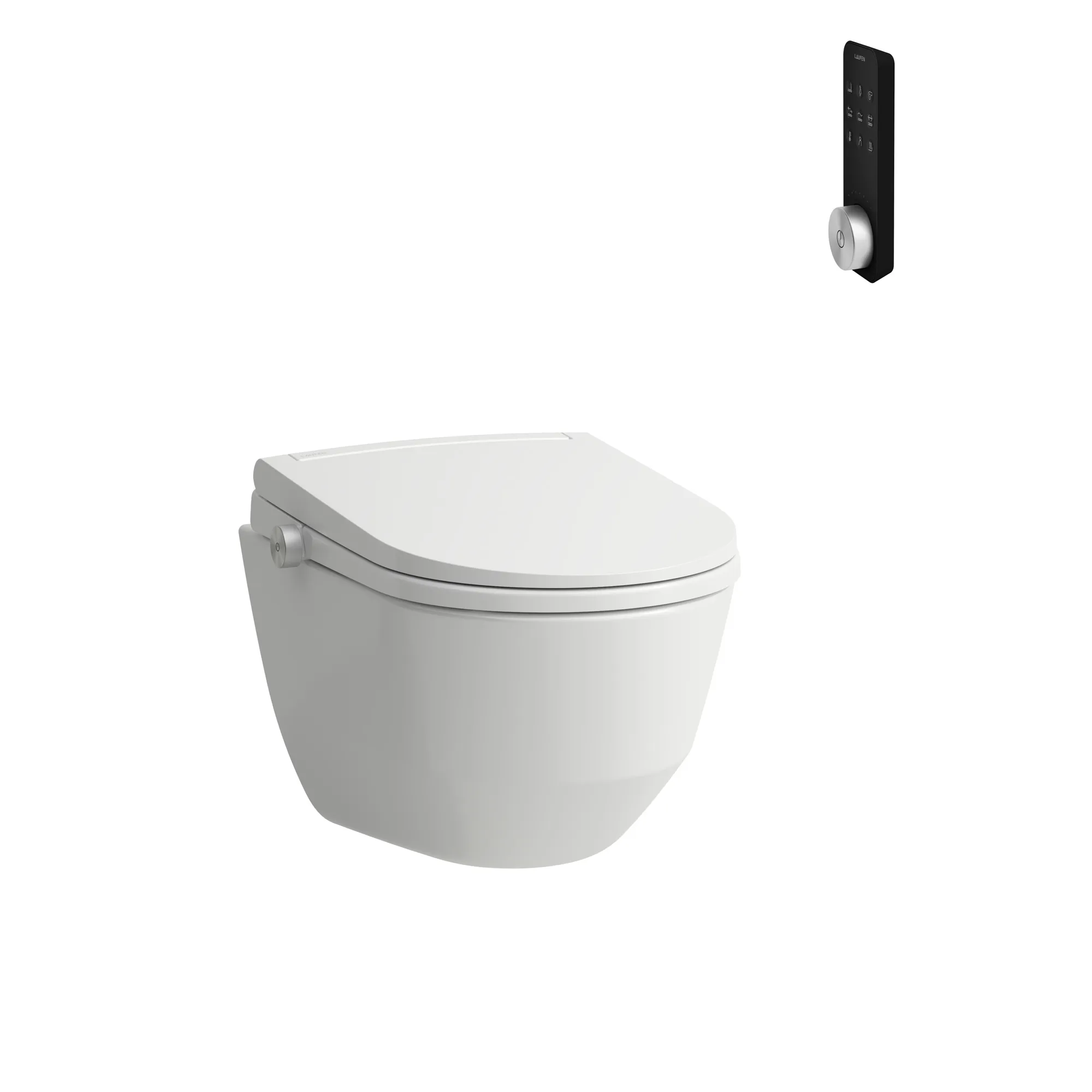 CLEANET PRO Spülrandloses Wand-WC mit verdeckter Befestigung Tiefspüler für 4/2l-Spülung mit Dusch-WC Aufsatz mit Fernbedeinung, Fön & Sitzheizung, weiß