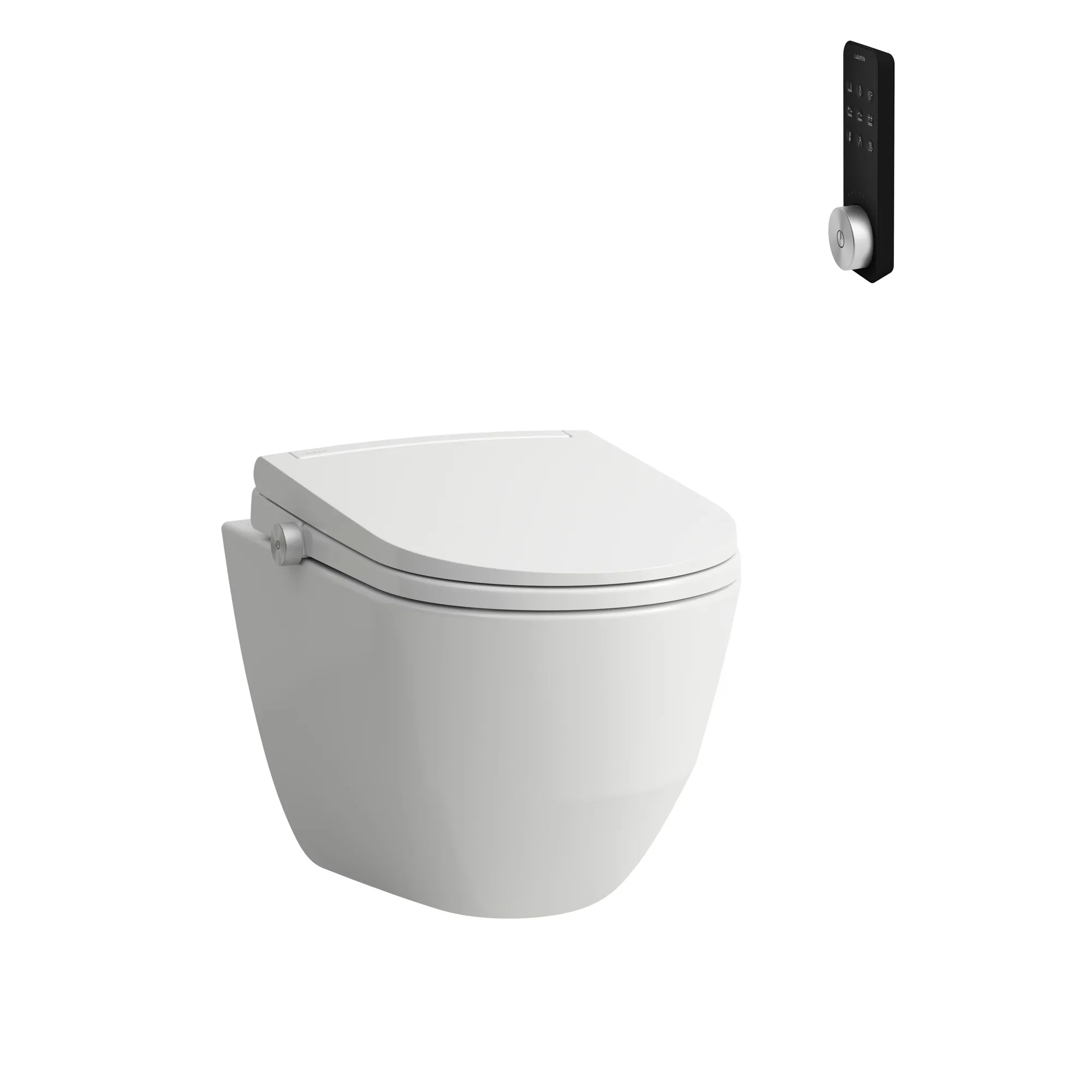 CLEANET PRO COMFORT Spülrandloses Wand-WC mit verdeckter Befestigung, erhöht, Tiefspüler für 4/2l-Spülung mit Dusch-WC Aufsatz mit Fernbedeinung, Fön & Sitzheizung, weiß