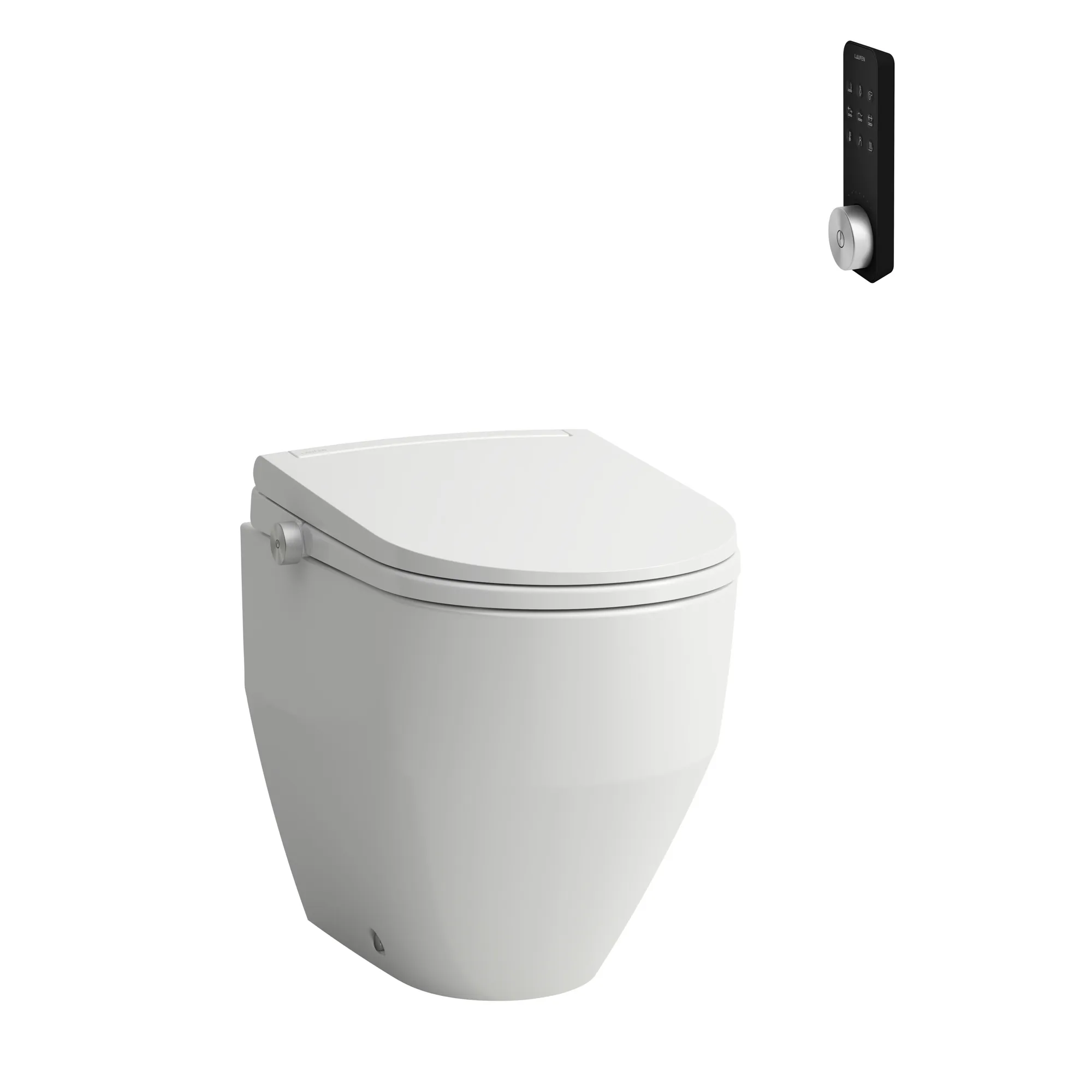 CLEANET PRO Spülrandloses Stand-WC mit Dusch-WC Aufsatz, Abgang waagrecht oder senkrecht Tiefspüler für 4,5/3l-Spülung, mit Fernbedeinung, Fön & Sitzheizung, weiß