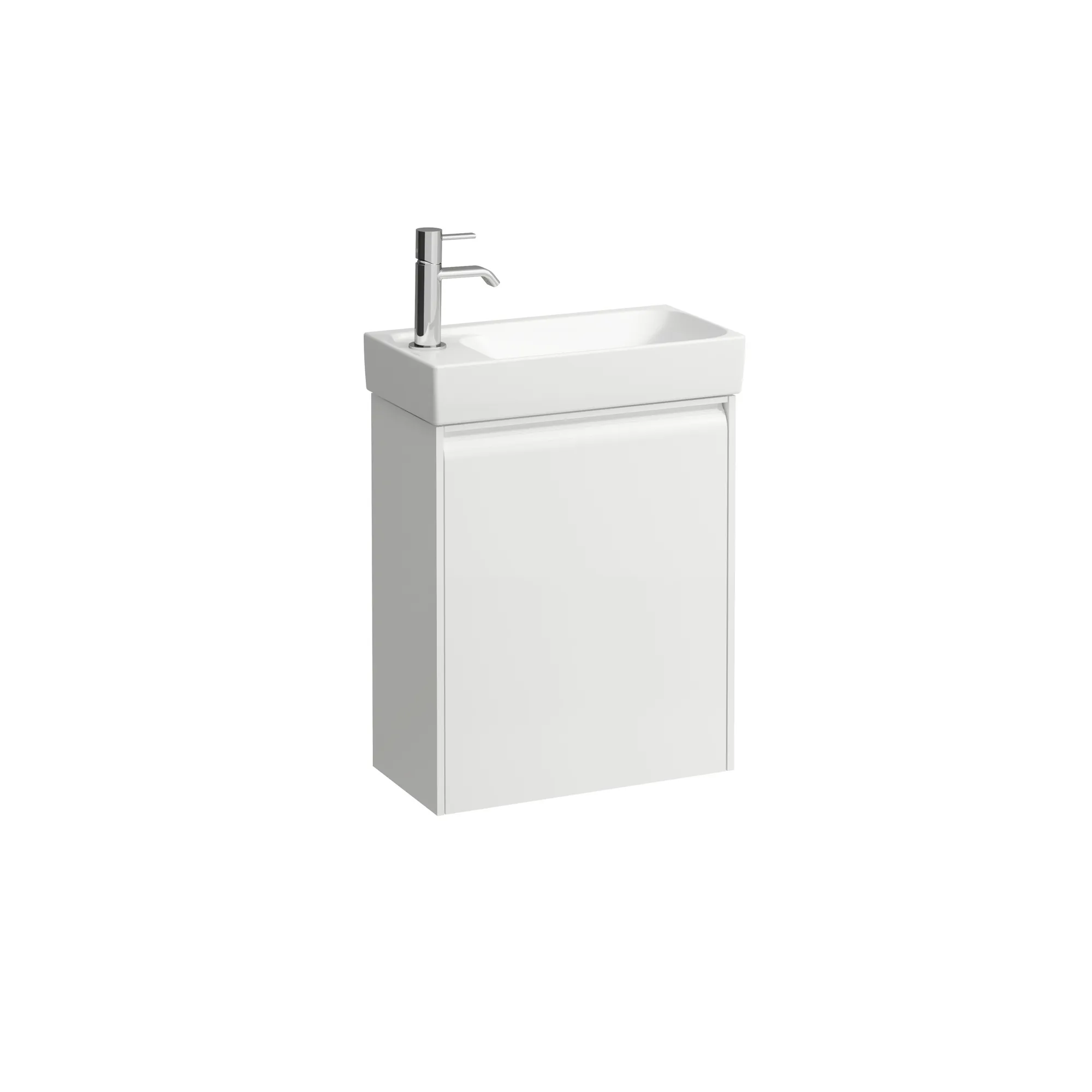 Waschtischunterbau MEDA 222x437x515 1Tür Scharnier links integrierte Griffleiste für Waschtisch H815114 weiß matt