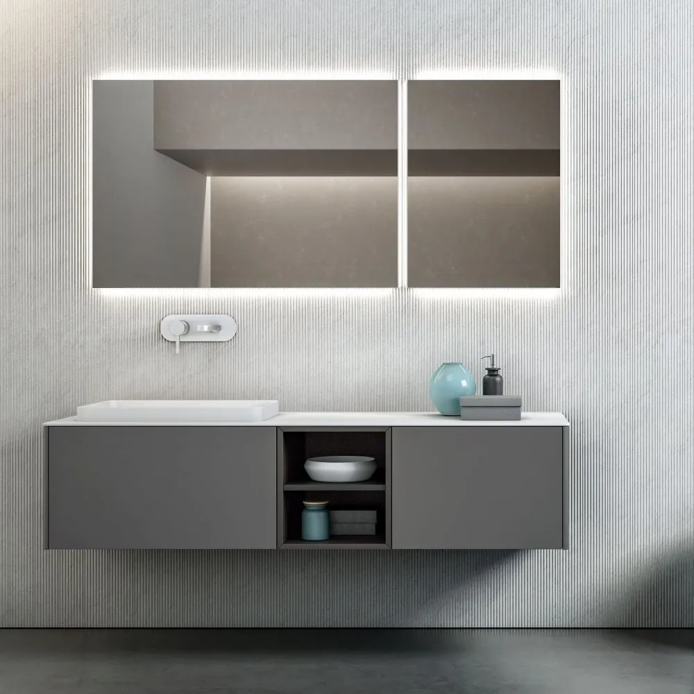 ELEMENTI LEGNO WASCHTISCHUNTERSCHRANK MIT 1 SCHUBLADE, WASCHBECKEN UND SPIEGEL