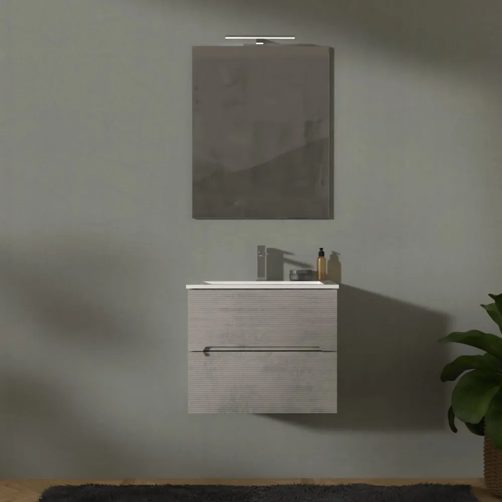 ADATTO CASA RIGO 60CM 2-SCHUBLADENSCHRANK MIT WASCHBECKEN + SPIEGEL GRIGIO CALDO