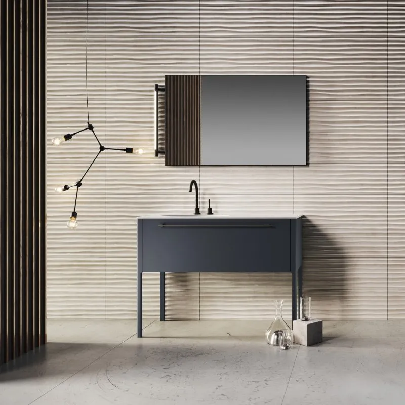 GAMBA BADEZIMMERSCHRANK 113 CM MIT ACRYL-KONSOLENTISCH, SPIEGEL UND LAMPE