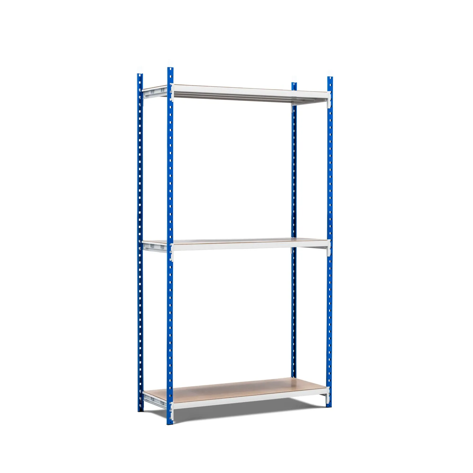 Fachbodenregal MAXIMUS Pro | Grundregal | HxBxT 300x125x100cm | 3 Ebenen | Spanplatten-Fachboden | Fachlast 278kg | Lichtblau/Lichtgrau