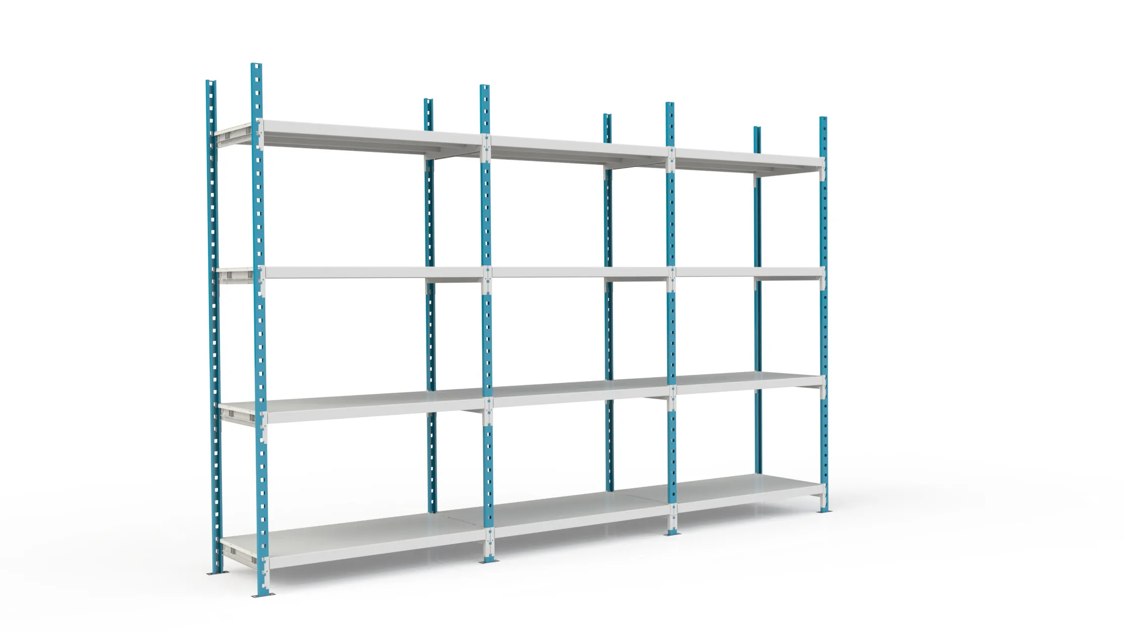 Fachbodenregal MAXIMUS Pro | Grundregal | HxBxT 300x100x60cm | 4 Ebenen | Metallplatten-Fachboden | Fachlast 286kg | Lichtblau/Lichtgrau