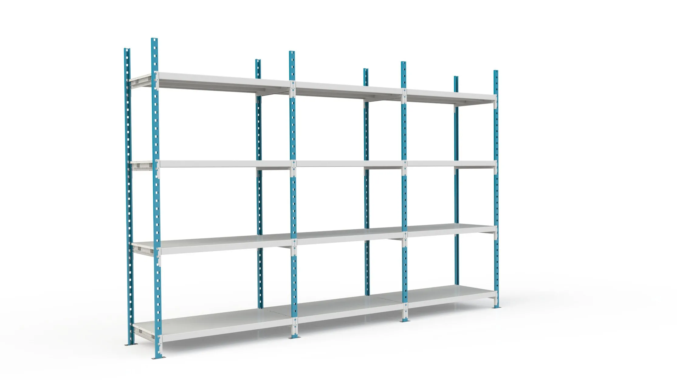 Fachbodenregal MAXIMUS Pro | Anbauregal | HxBxT 220x100x60cm | 4 Ebenen | Metallplatten-Fachboden | Fachlast 286kg | Lichtblau/Lichtgrau