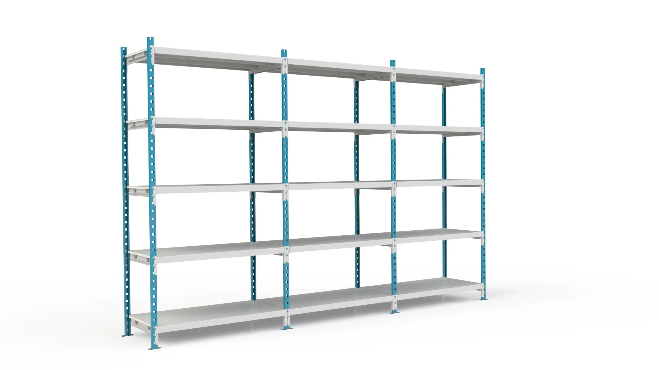 Fachbodenregal MAXIMUS Pro | Anbauregal | HxBxT 260x150x100cm | 5 Ebenen | Metallplatten-Fachboden | Fachlast 249kg | Lichtblau/Lichtgrau