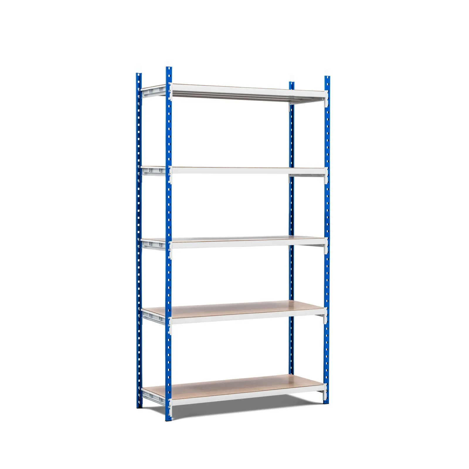 Fachbodenregal MAXIMUS Pro | Grundregal | HxBxT 300x125x50cm | 5 Ebenen | Spanplatten-Fachboden | Fachlast 248kg | Lichtblau/Lichtgrau