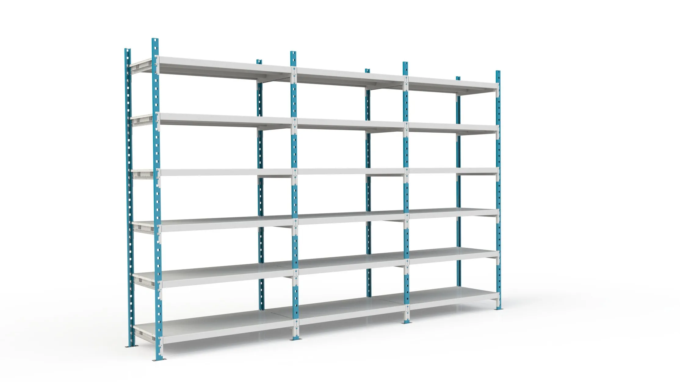 Fachbodenregal MAXIMUS Pro | Grundregal | HxBxT 300x150x120cm | 7 Ebenen | Metallplatten-Fachboden | Fachlast 236kg | Lichtblau/Lichtgrau