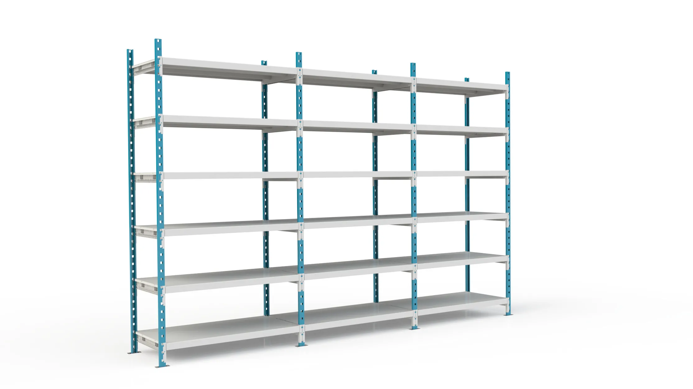 Fachbodenregal MAXIMUS Pro | Grundregal | HxBxT200x125x80cm | 7 Ebenen | Metallplatten-Fachboden | Fachlast 303kg | Lichtblau/Lichtgrau