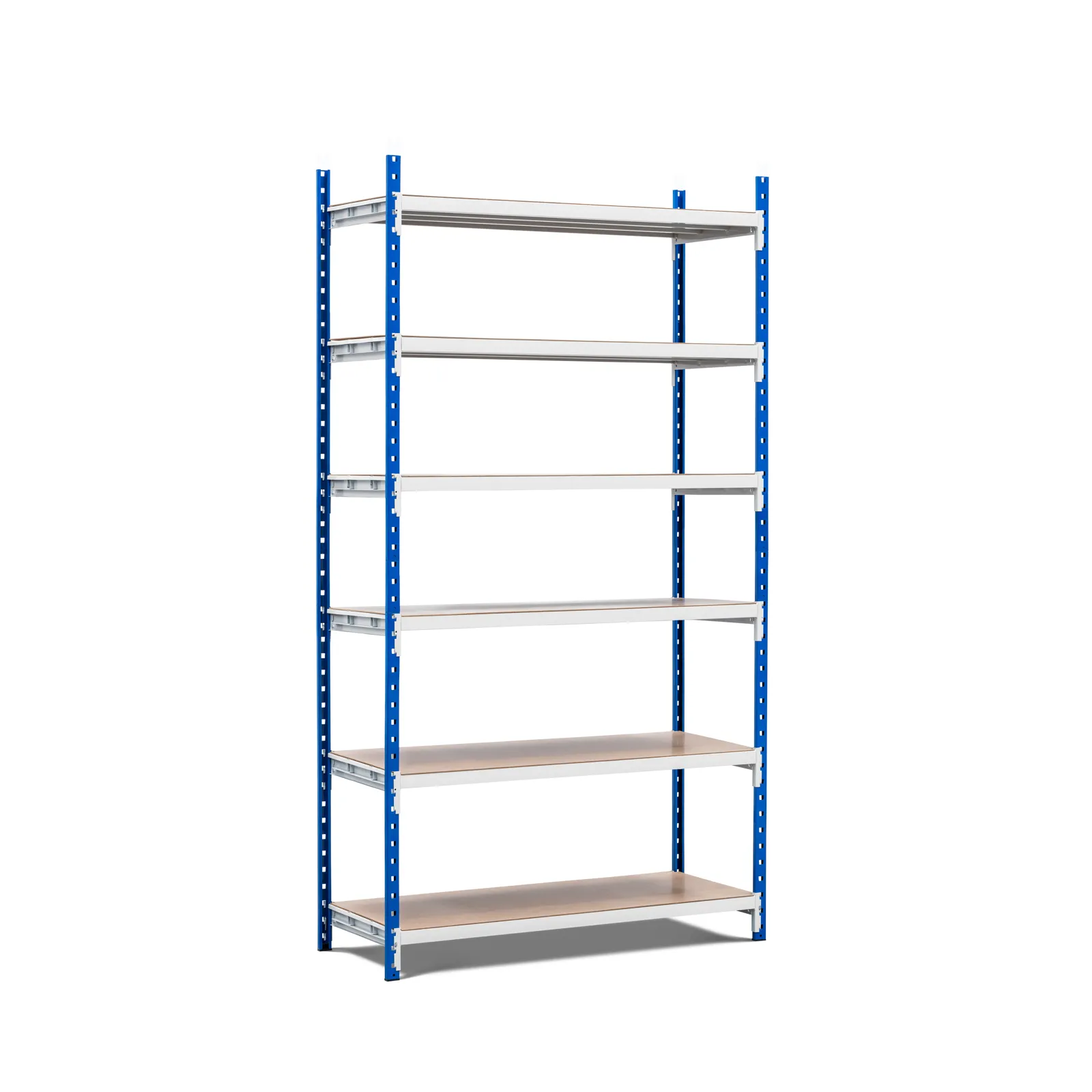 Fachbodenregal MAXIMUS Pro | Grundregal | HxBxT200x150x40cm | 6 Ebenen | Spanplatten-Fachboden | Fachlast 236kg | Lichtblau/Lichtgrau