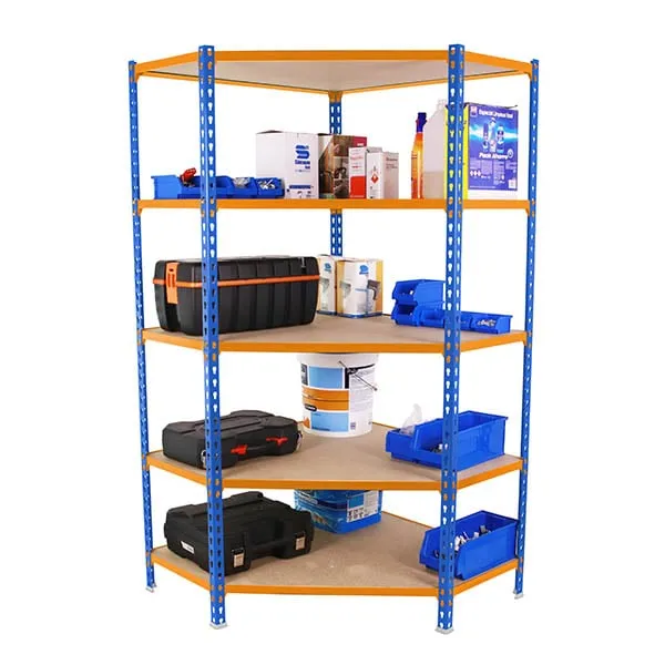 Eckregal MULI | HxBxT 180x90x30cm | 5 Fachböden | Fachlast 200kg | Blau-Orange | Lagerregal Kellerregal Werkstattregal Metallregal Fachbodenregal Steckregal