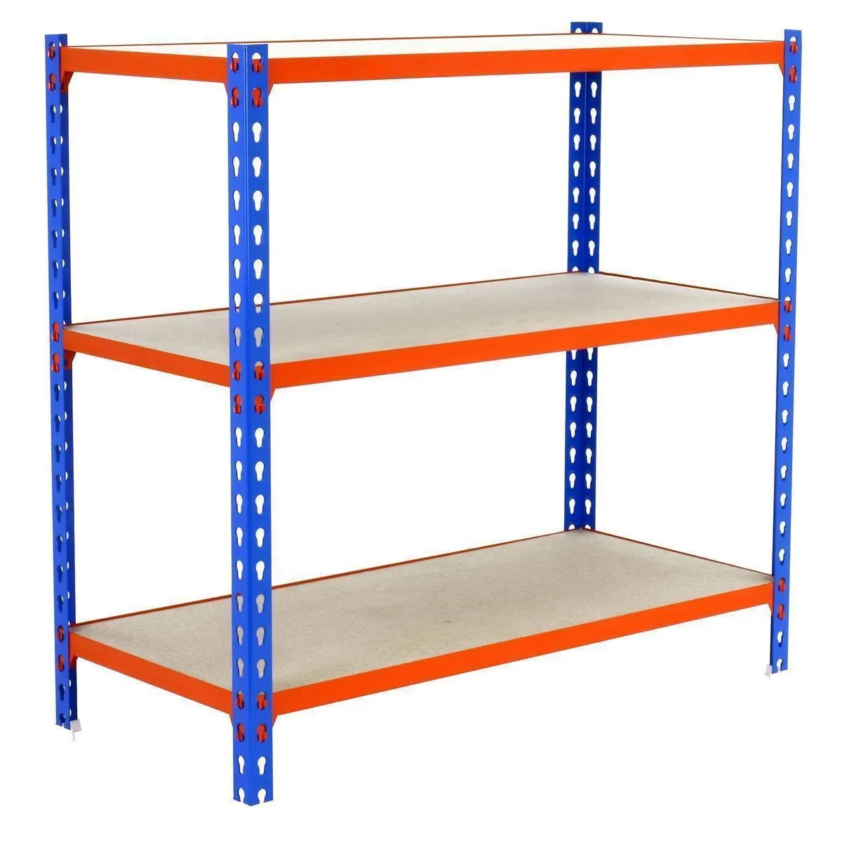 Schwerlastregal SMALL MULI | HxBxT 100x110x50cm | 3 Fachböden | Fachlast 200kg | Blau-Orange | Lagerregal Kellerregal Werkstattregal Metallregal Fachbodenregal Steckregal