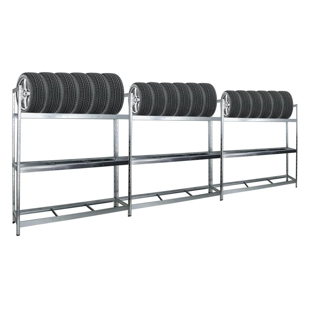 Mega Deal | 3x Reifenregal Tiger XL | HxBxT 200x180x45 cm | 300kg Fachlast | bis zu 63 Reifen | Verzinkt