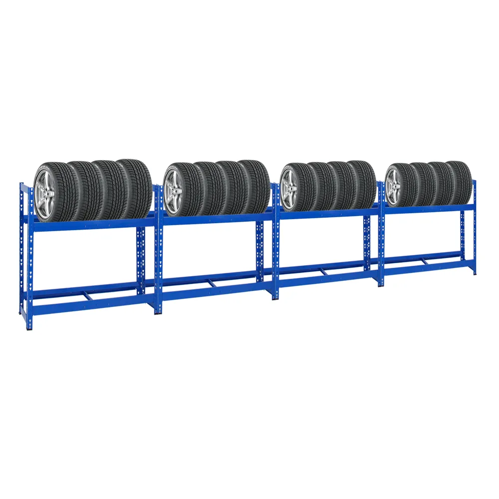 Mega Deal | 4x Reifenregal Tiger | HxBxT 100x110x35cm | 150kg Fachlast | bis zu 32 Reifen | mit Ebenen | Blau