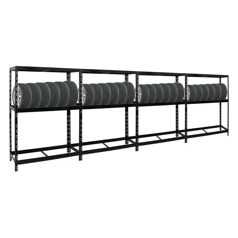 Mega Deal | 4x Reifenregal Tiger | HxBxT 180x130x50 cm | bis zu insgesamt 48 Reifen | mit Fachboden | Schwarz