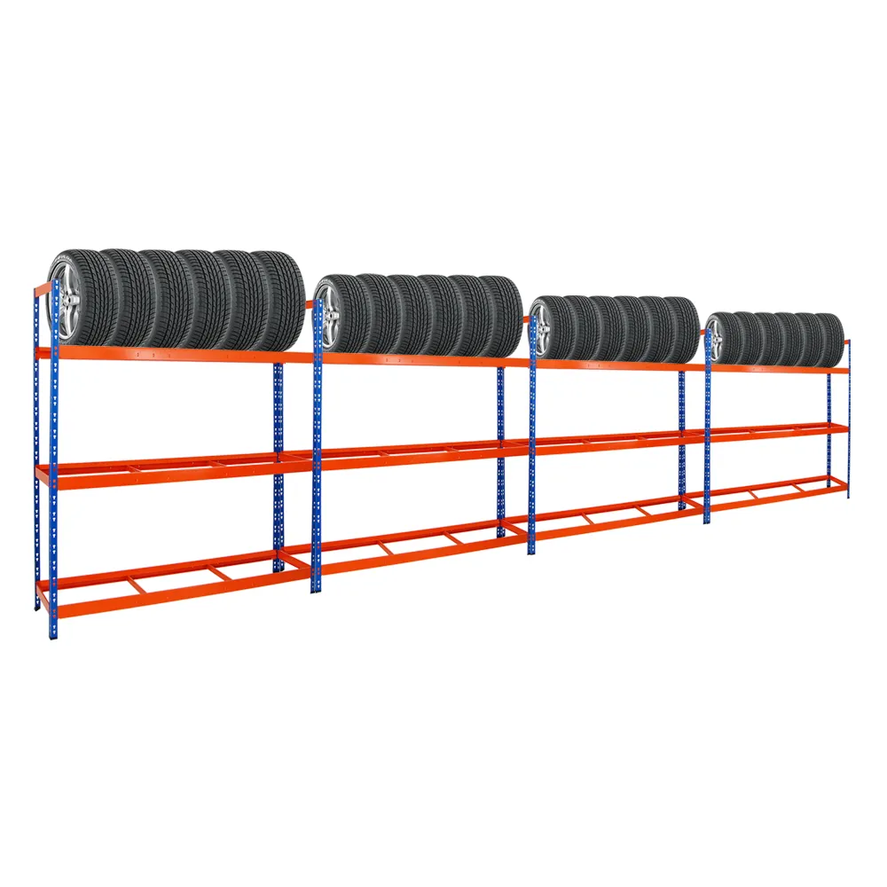 Mega Deal | 4x Reifenregal Tiger XL | HxBxT 200x180x45 cm | 300kg Fachlast | bis zu 84 Reifen | Blau-Orange