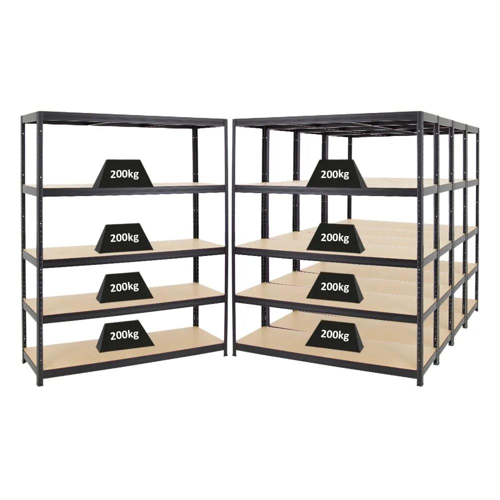 Mega Deal | 5x Schwerlastregal Giant Elephant | HxBxT 180x150x45 cm |  Fachlast 200kg | Schwarz